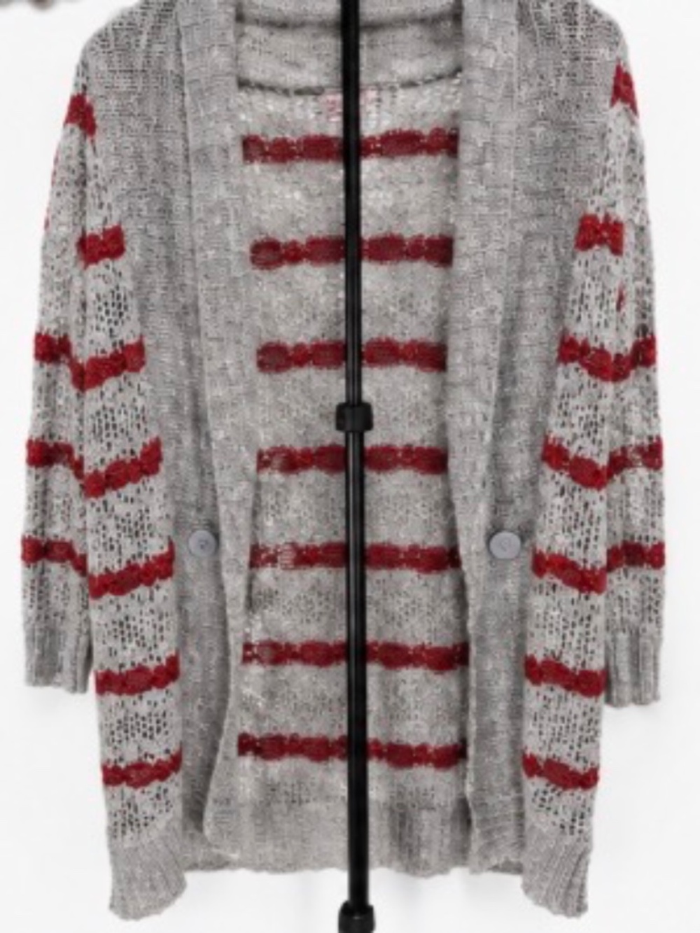 Pink Republic Gray & Red Open Knit Cardigan Size XL
